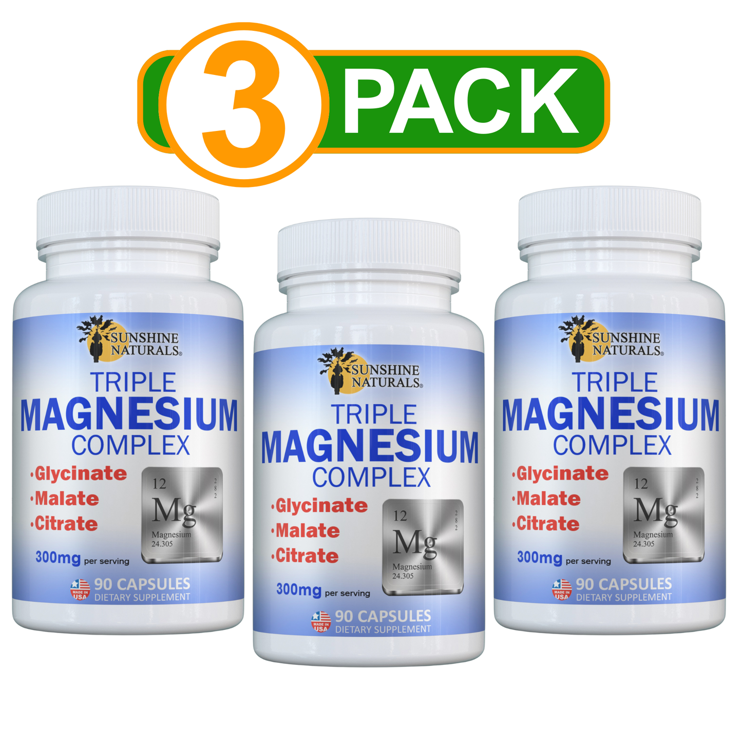 Triple Magnesium Complex, Magnesium Glycinate, Malate and Citrate. 90 capsules
