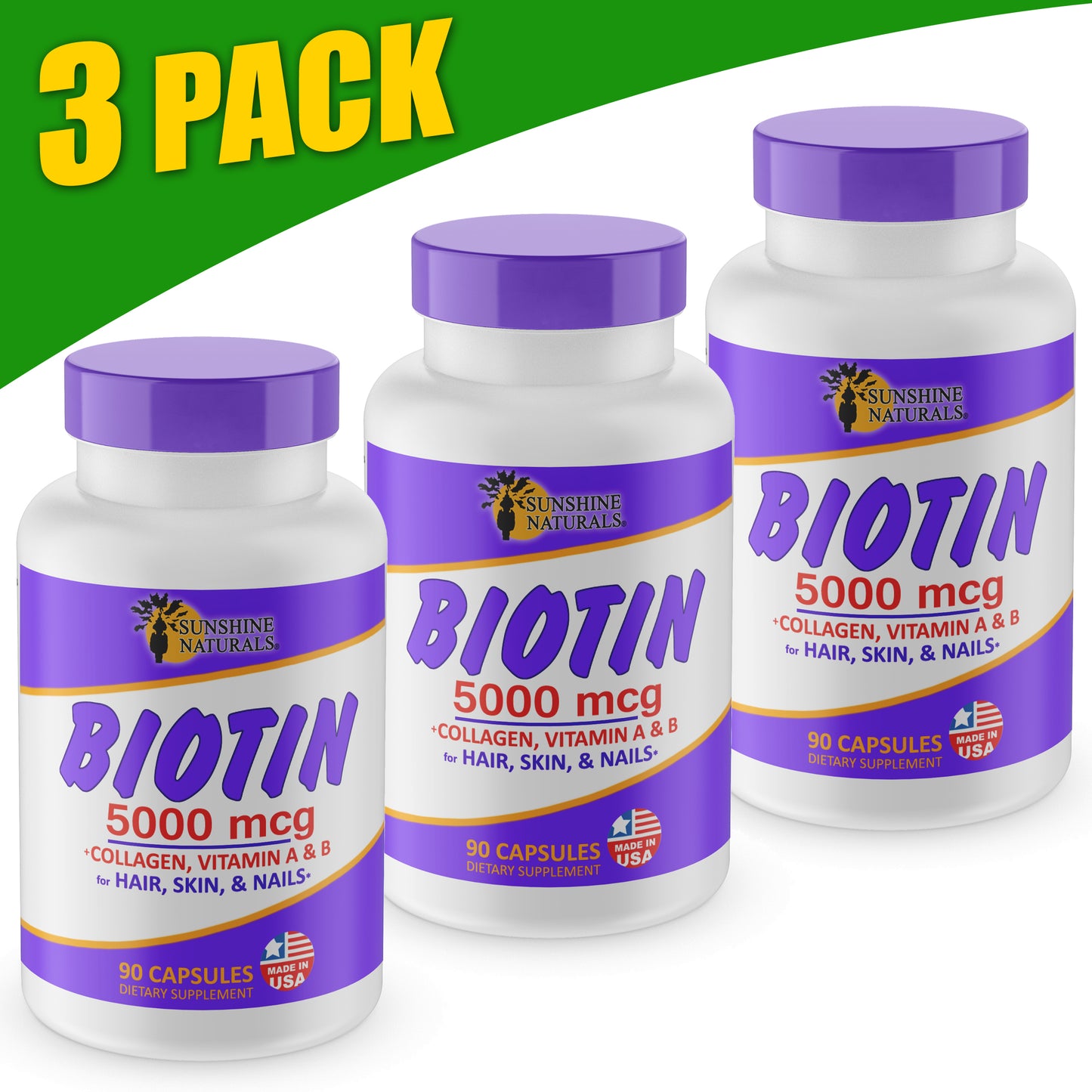 Biotin 5000 mcg plus Collagen for Hair, Skin, and Nails 90 Capsules
