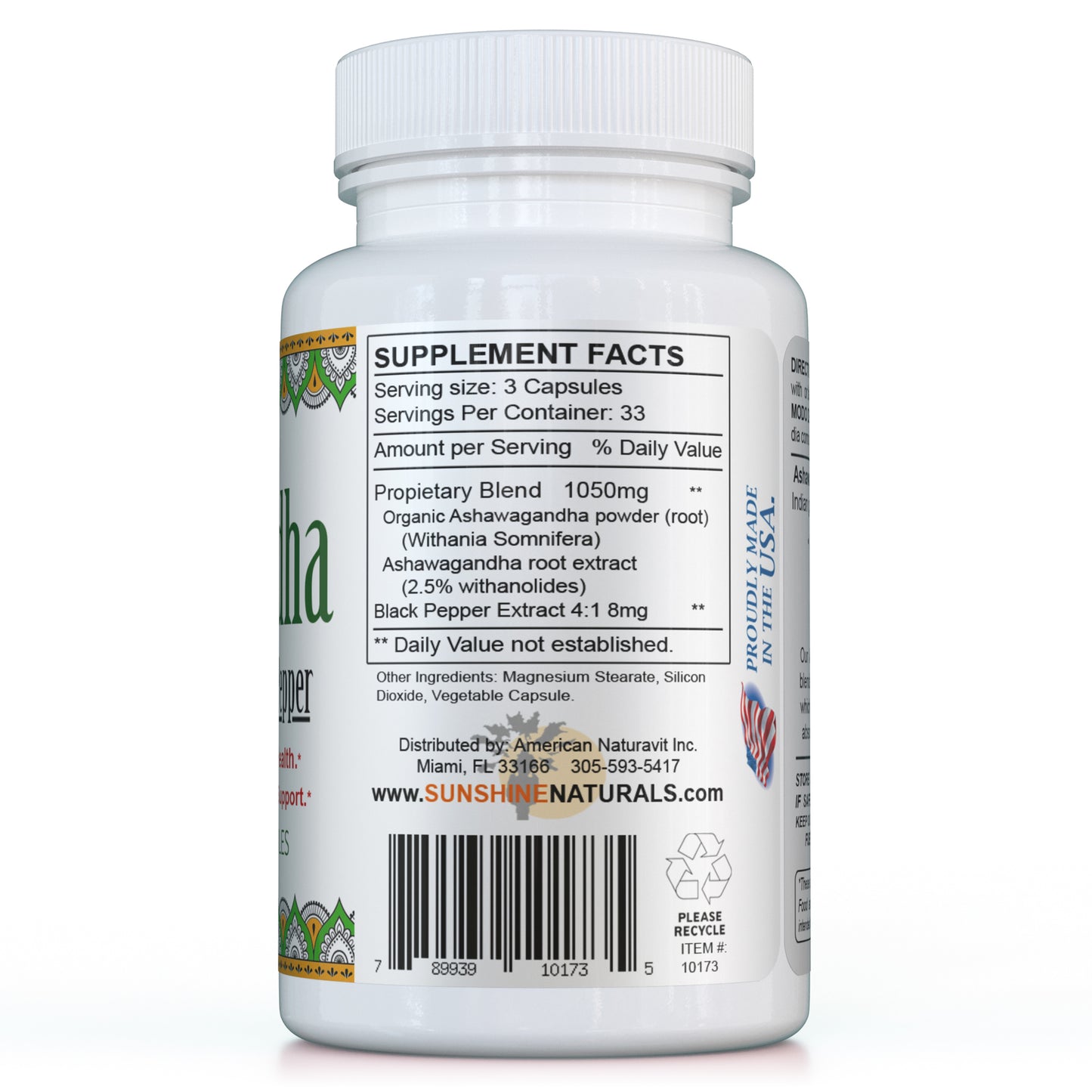 Ashwagandha plus Black Pepper 100 Veggie Capsules