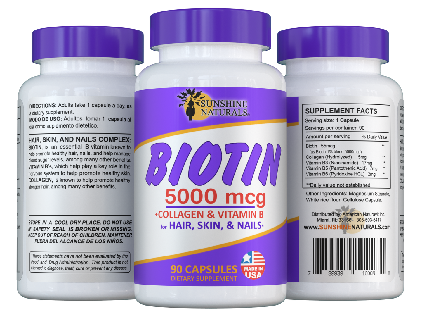 Biotin 5000 mcg plus Collagen for Hair, Skin, and Nails 90 Capsules