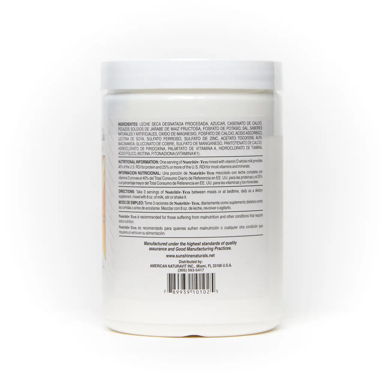 Nutritiv-Ten Powder 16 Ounces Vanilla Sunshinenaturals