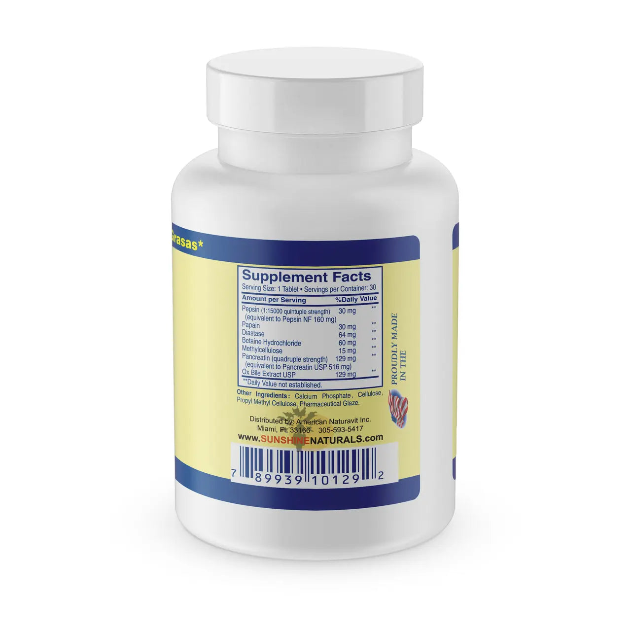 Sales Biliares (Ox Bile) plus Digestive Enzymes 30 Tablets Sunshinenaturals