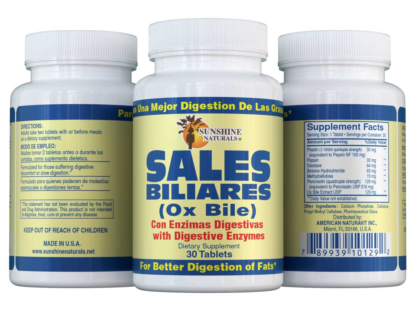 Sales Biliares (Ox Bile) plus Digestive Enzymes 30 Tablets