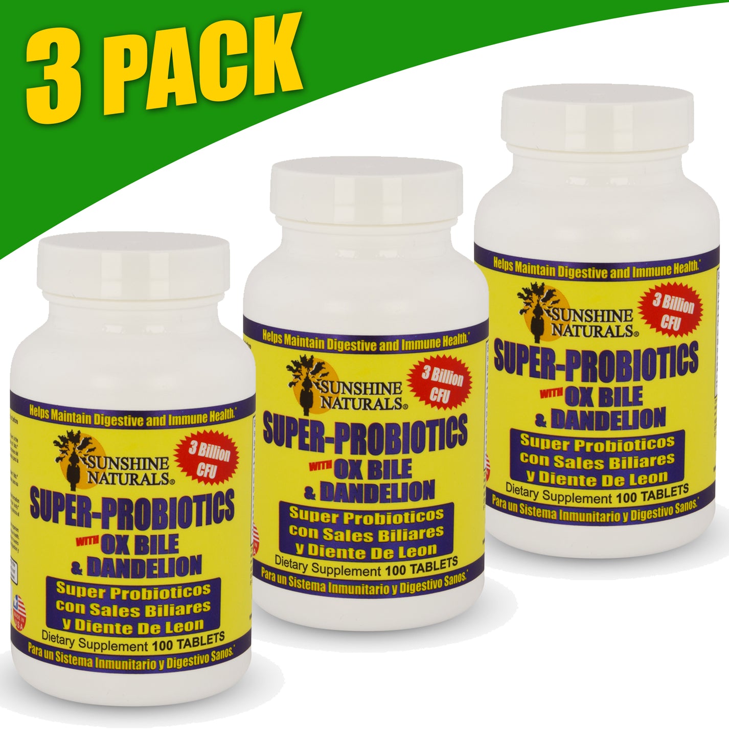 Super Probiotics Ox Bile Dandelion 100 Tablets Sunshine Naturals