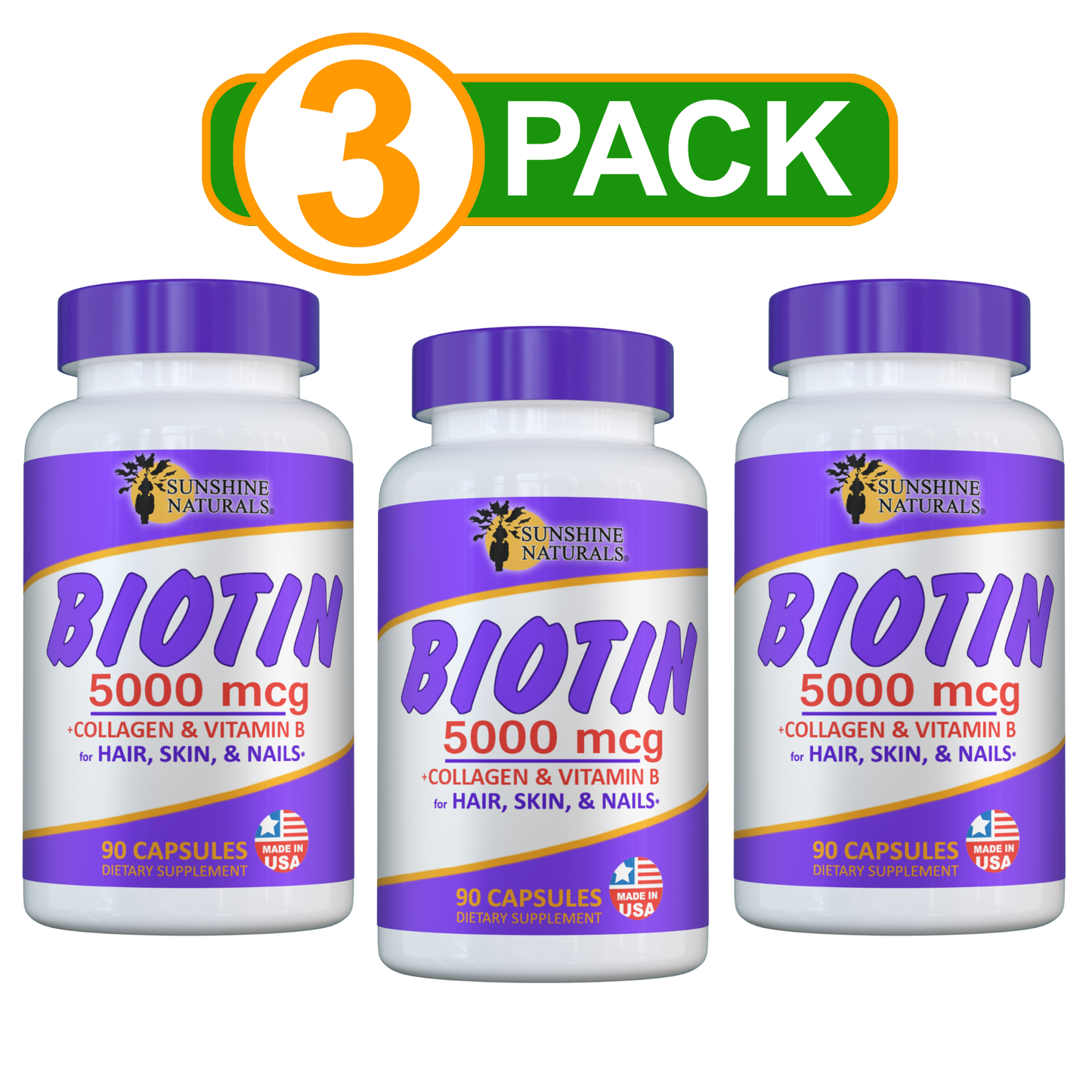Biotin 5000 mcg plus Collagen for Hair, Skin, and Nails 90 Capsules