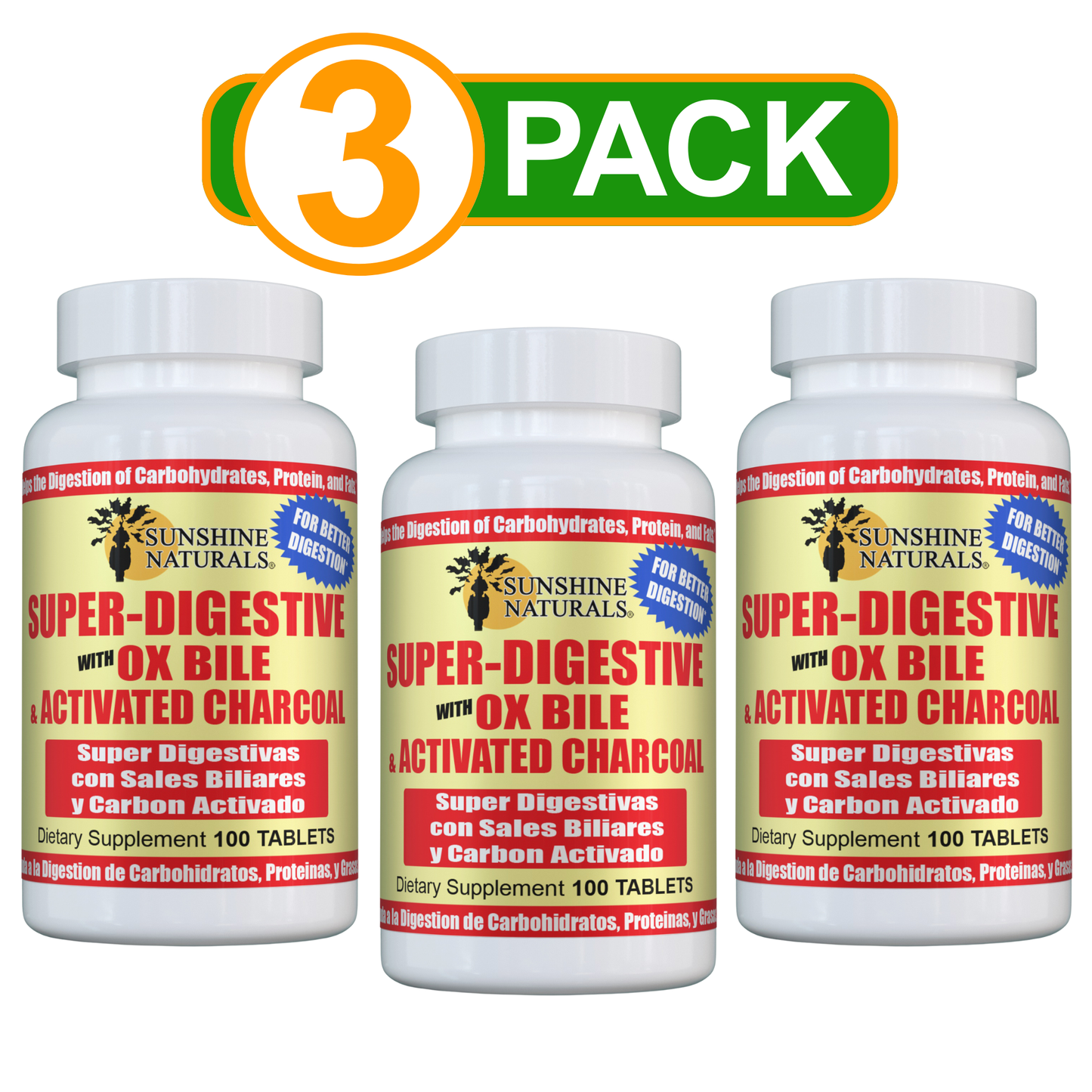 Super Digestivas, Sales Biliares, con Carbon Activado 100 Tablets