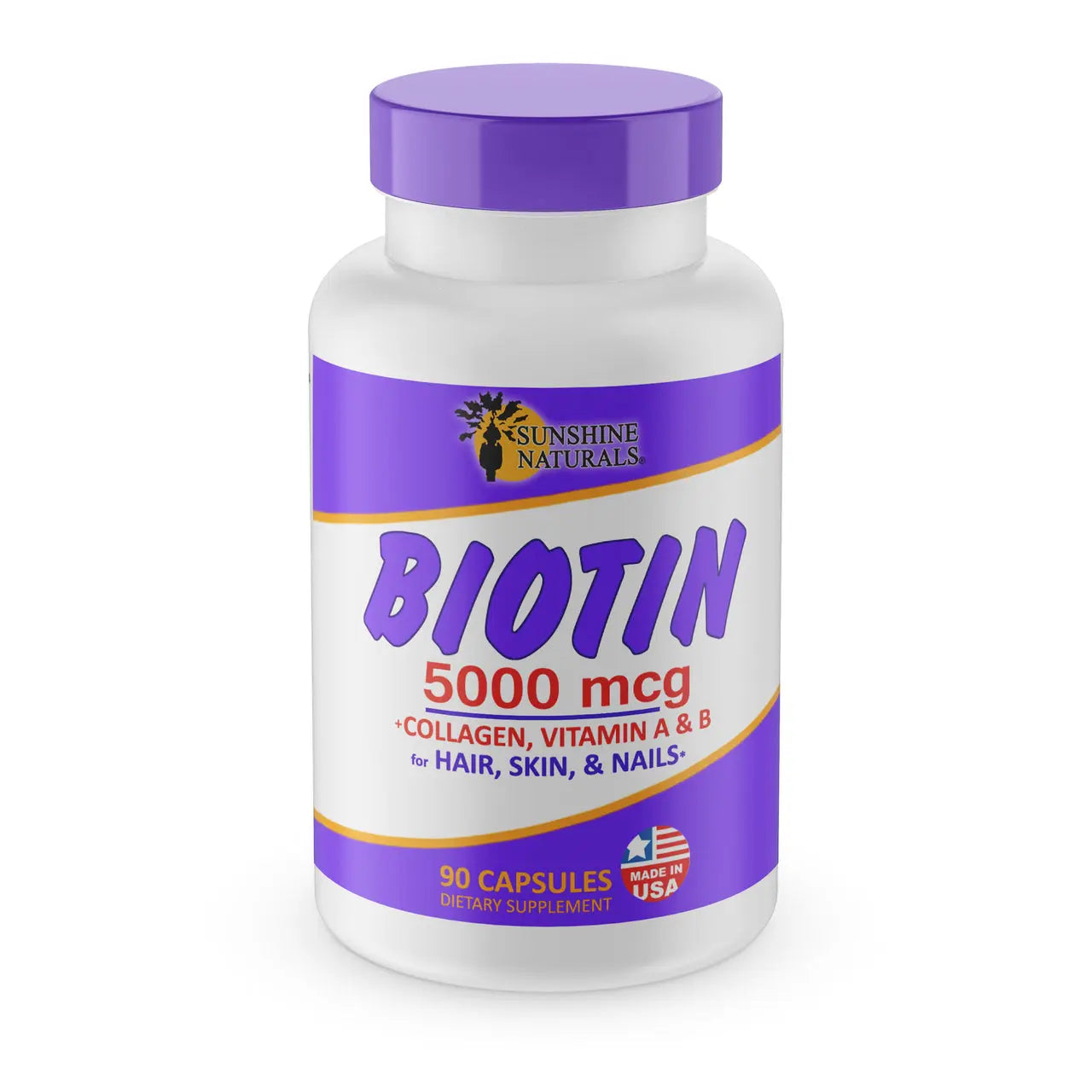 Biotin 5000 mcg plus Collagen for Hair, Skin, and Nails 90 Capsules Sunshinenaturals