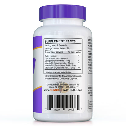 Biotin 5000 mcg plus Collagen for Hair, Skin, and Nails 90 Capsules