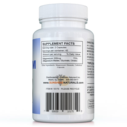 Triple Magnesium Complex, Magnesium Glycinate, Malate and Citrate. 90 capsules