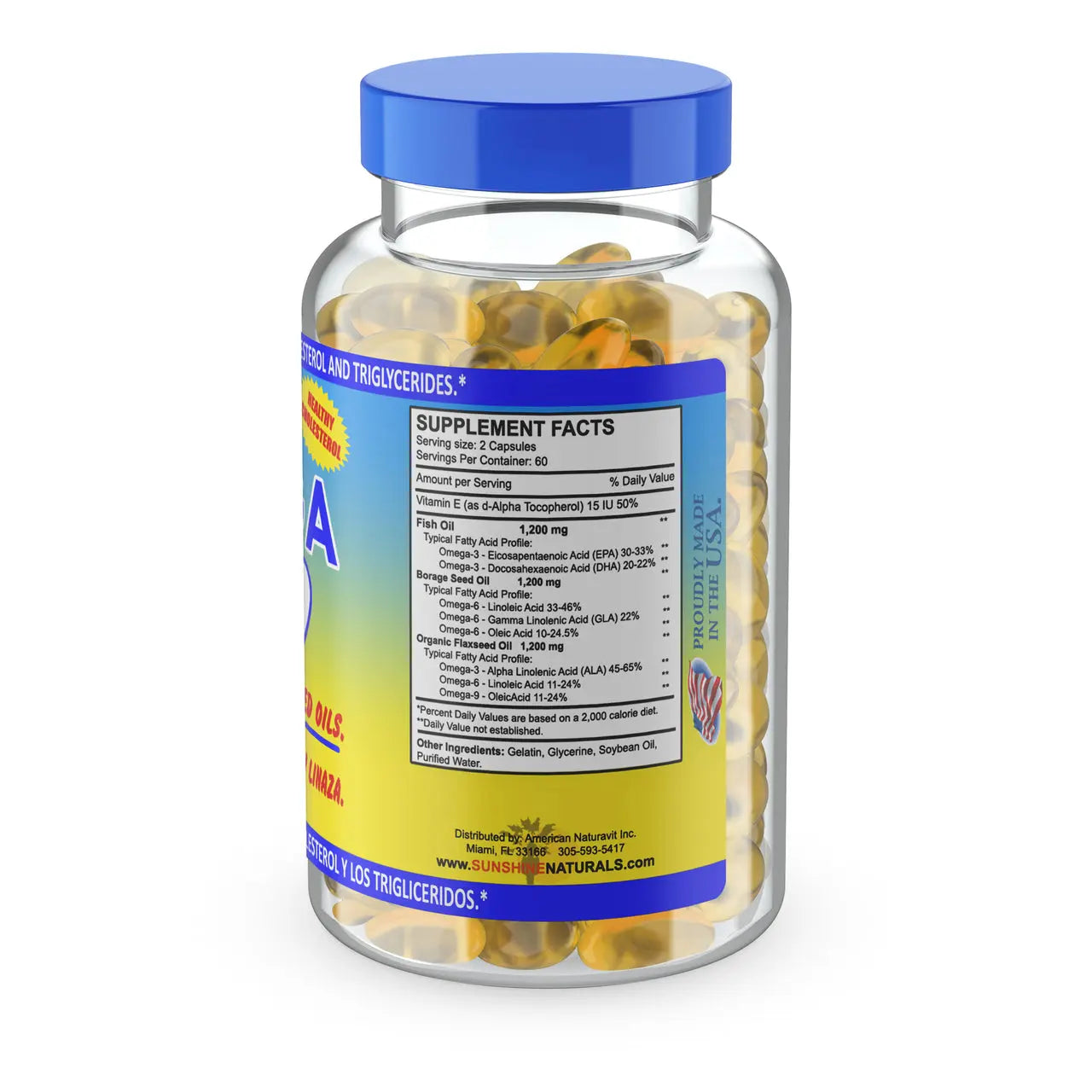 Omega 3-6-9 Fish, Borage, and Flaxseed oil 3600mg 60 Softgels Sunshine naturals