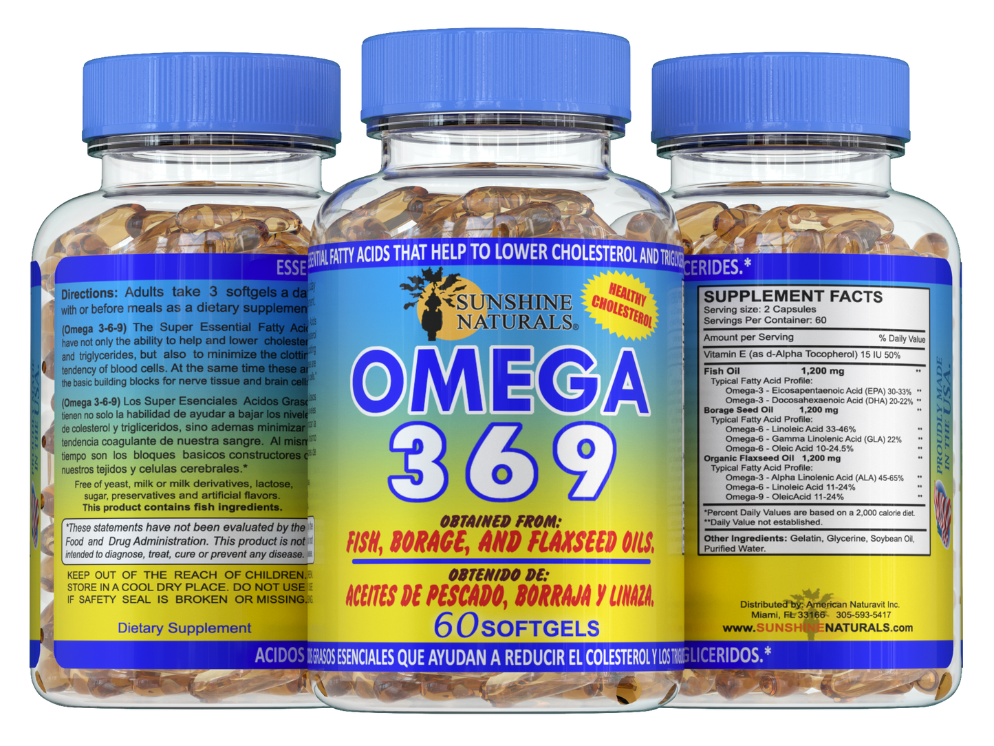 Omega 3-6-9 Fish, Borage, and Flaxseed oil 3600mg 60 Softgels