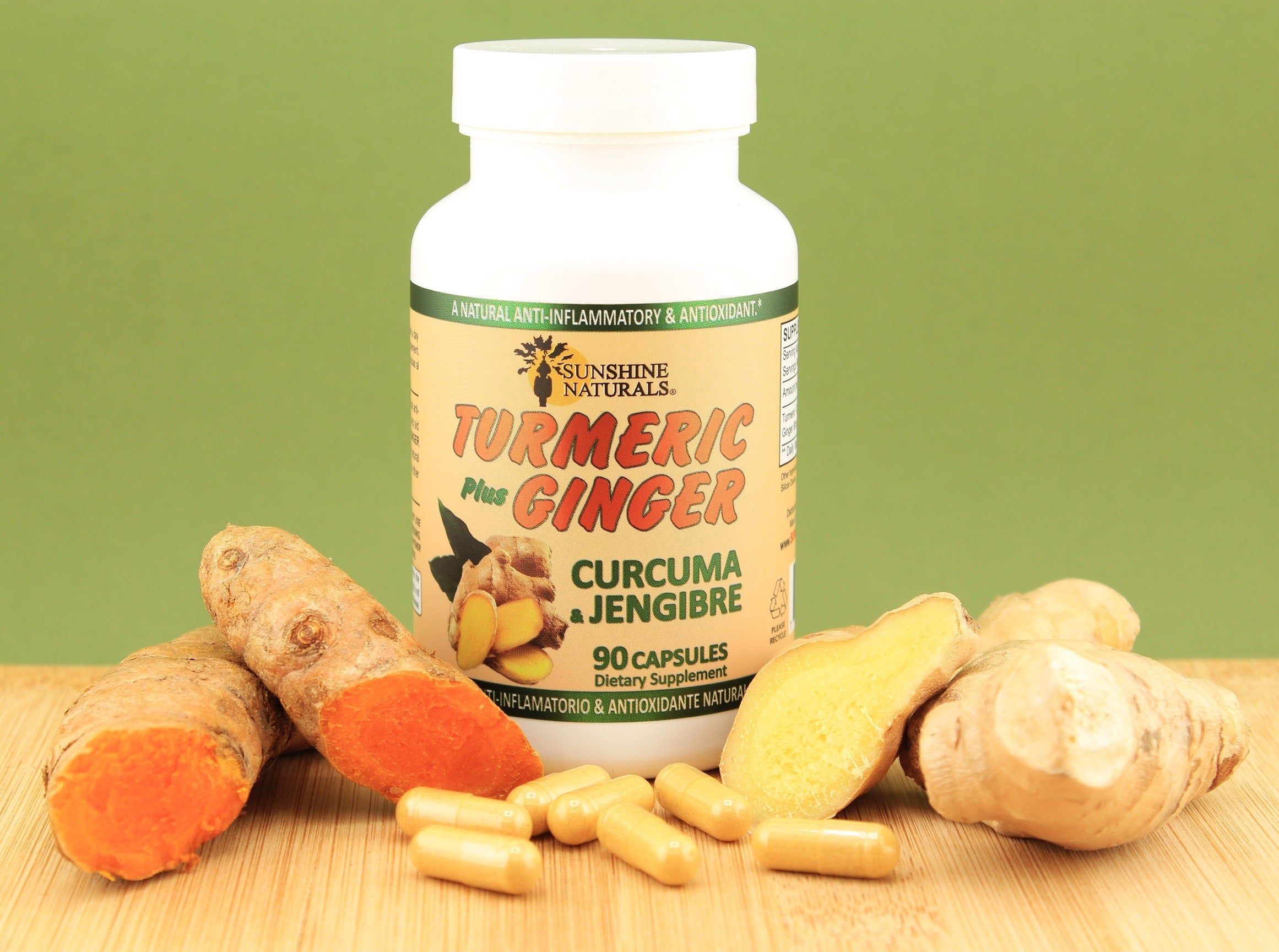 Bottle of Turmeric Supplement suraopunde with natural turmeric and ginger