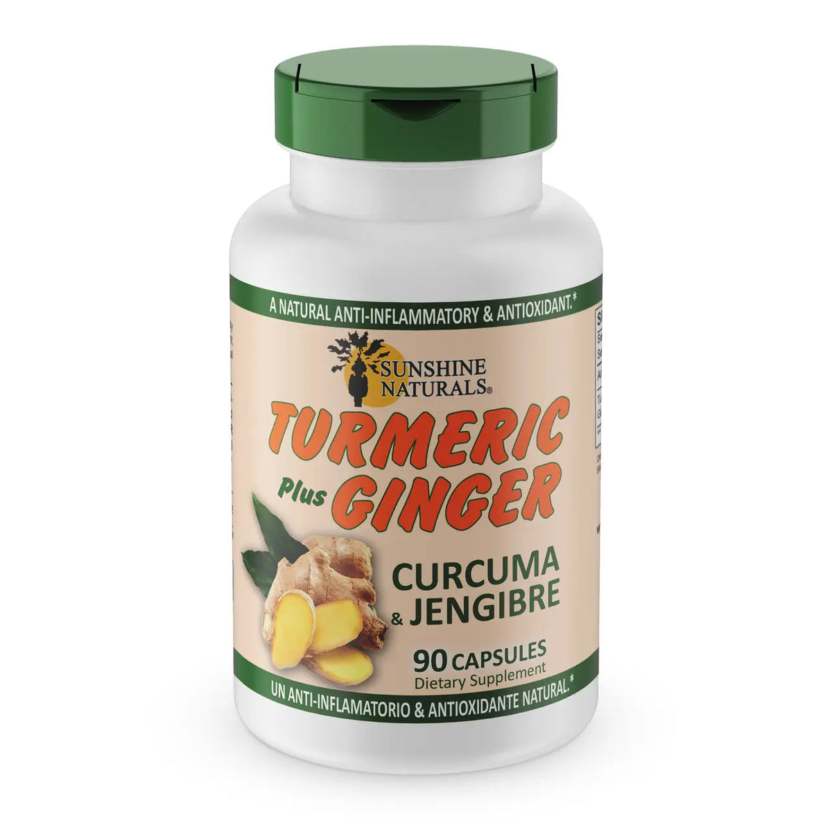 Turmenic Plus Turmeric Curcuma plus Ginger - 400 mg - 90 Capsules - Sunshine Naturals